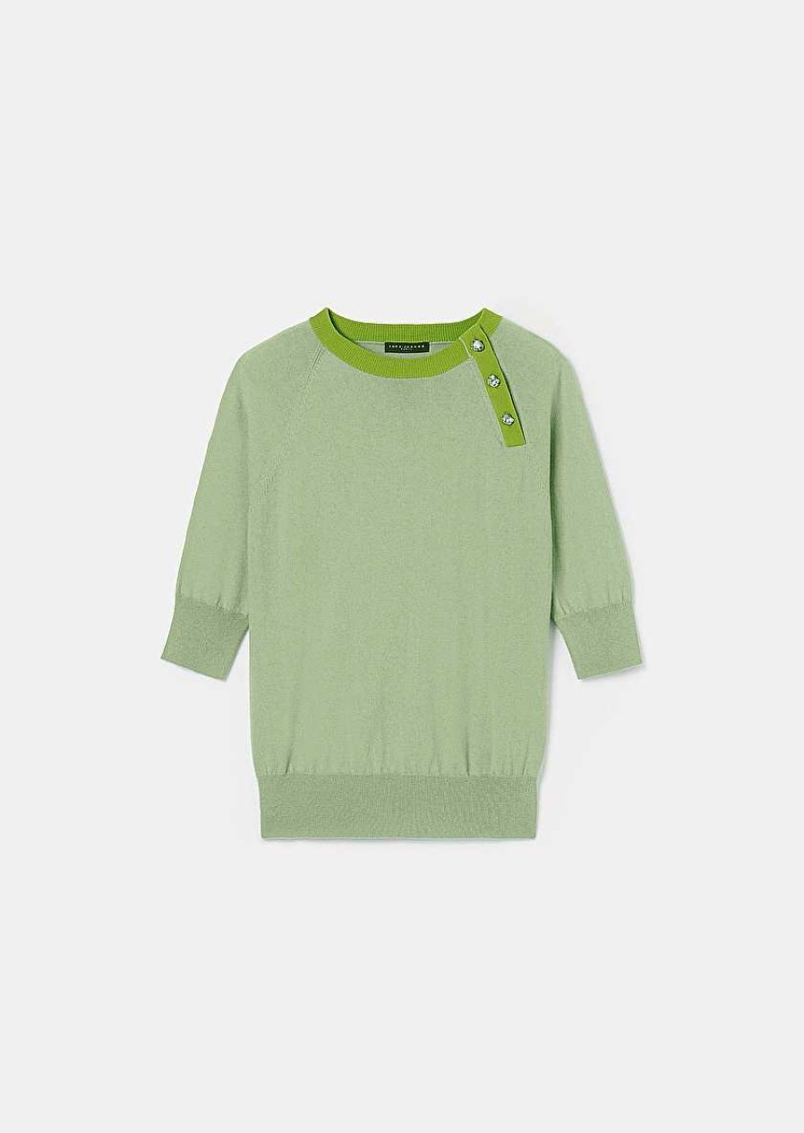 TARA JARMON Pastelle Green Cotton And Wool Sweater Knitwears