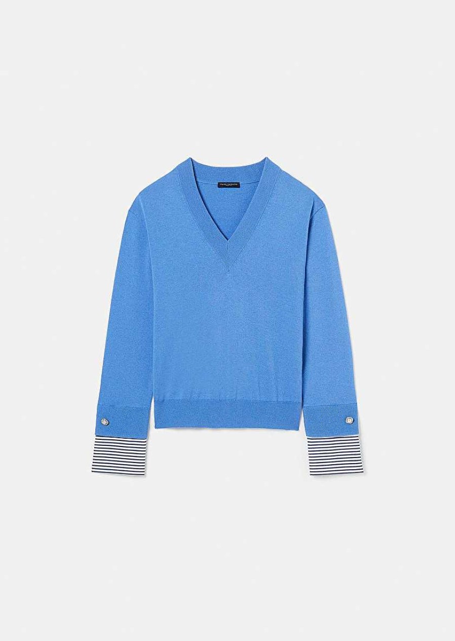 TARA JARMON Primrose Blue Sweater In Cotton And Extrafine Merinos Wool Knitwears