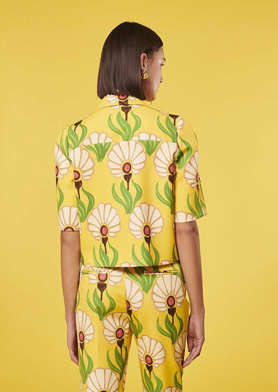 TARA JARMON Thadea Yellow Flowers Printed Top Tops