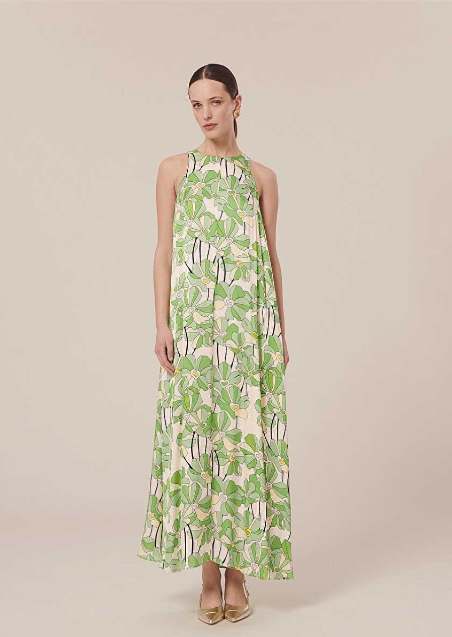 TARA JARMON Roxanne Green Floral Printed Dress Dresses