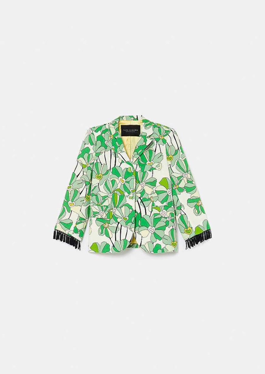 TARA JARMON Valensole Green Floral Printed Jackect Jackets & Coats