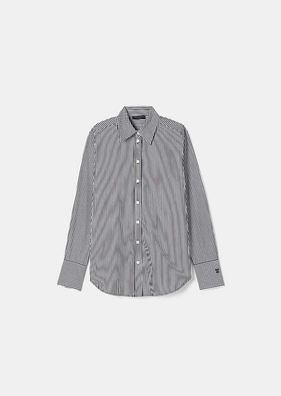 TARA JARMON Clarence Black With Stripes Poplin Shirt Tops