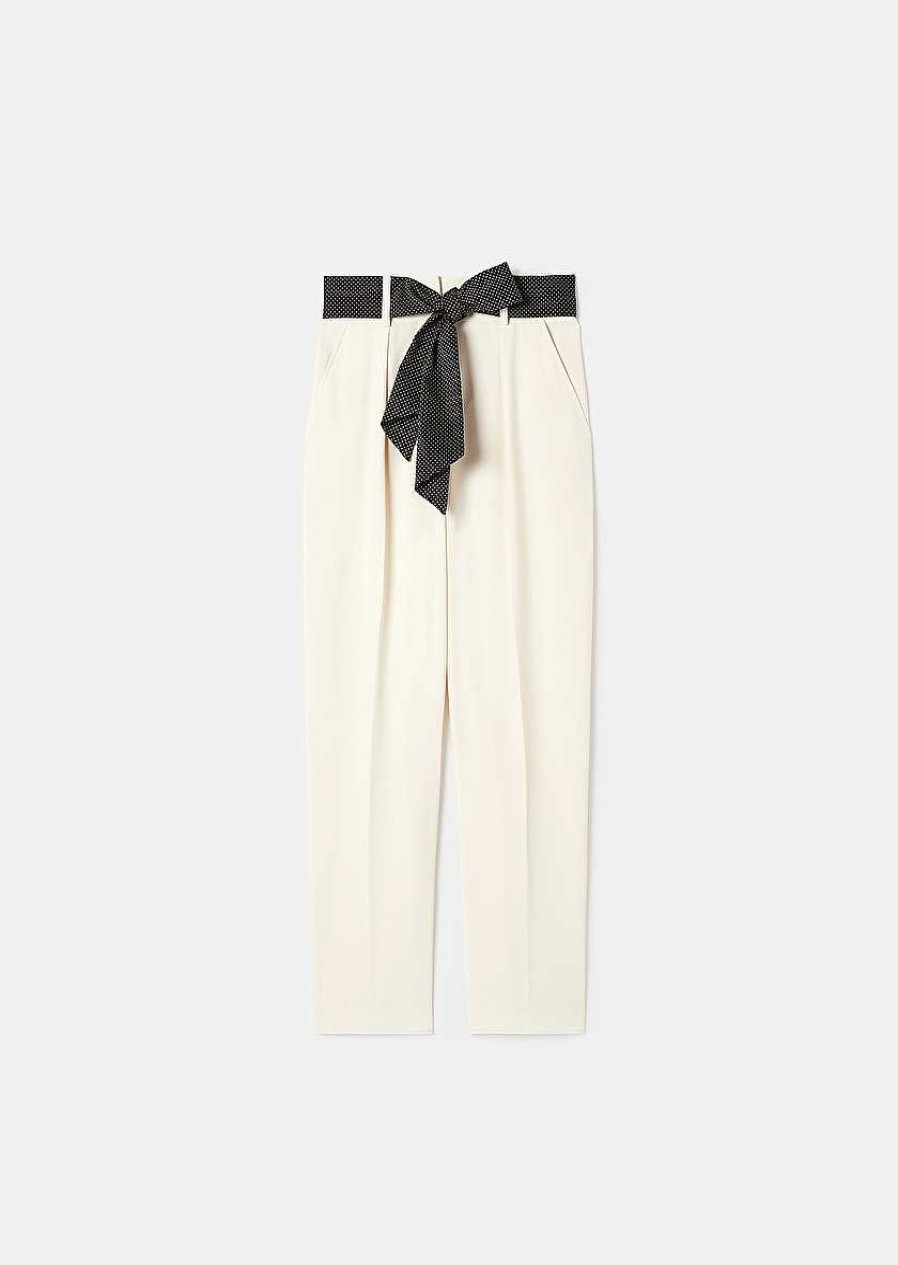 TARA JARMON Paga Ecru Crepe Pants Jeans & Pants