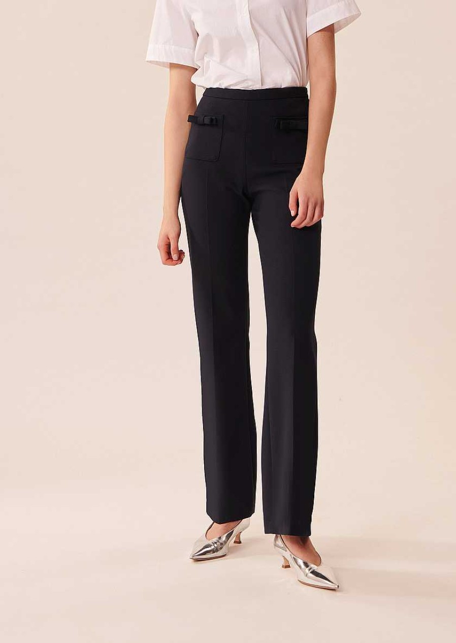 TARA JARMON Perlita Midnight Blue Double Cloth Pants Jeans & Pants