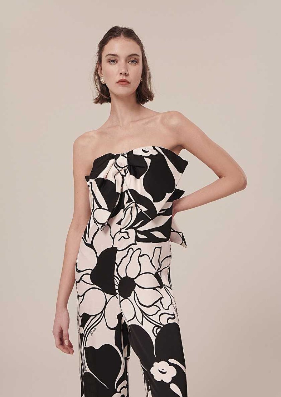 TARA JARMON Coeur Ecru With Black Flowers Jumpsuit Dresses