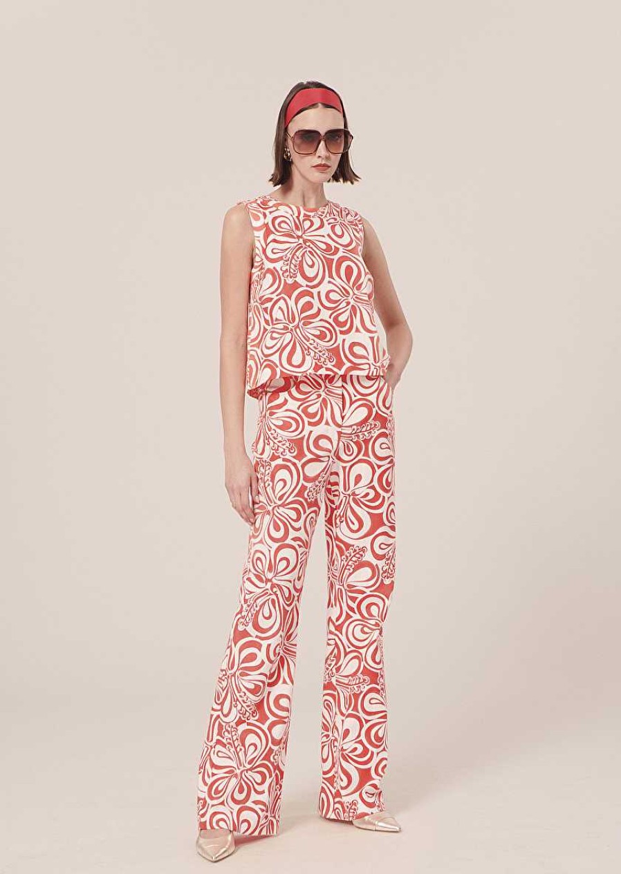 TARA JARMON Teepee Ecru With Coral Graphic Design Top Tops