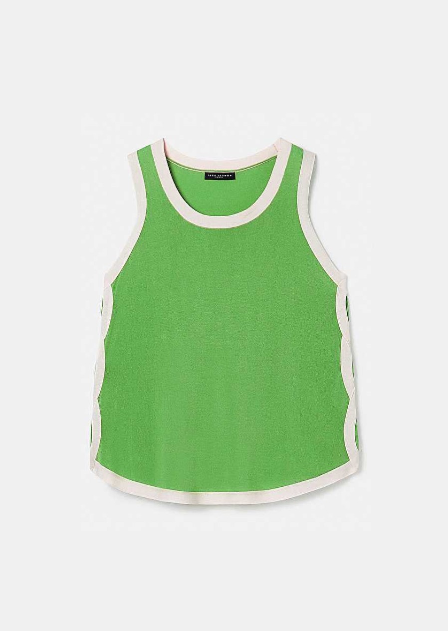 TARA JARMON Prentiss Green Cotton Top Knitwears