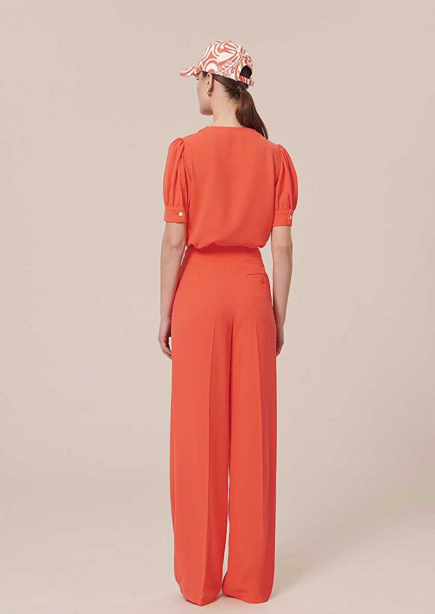 TARA JARMON Parigi Coral Crepe Pants Jeans & Pants