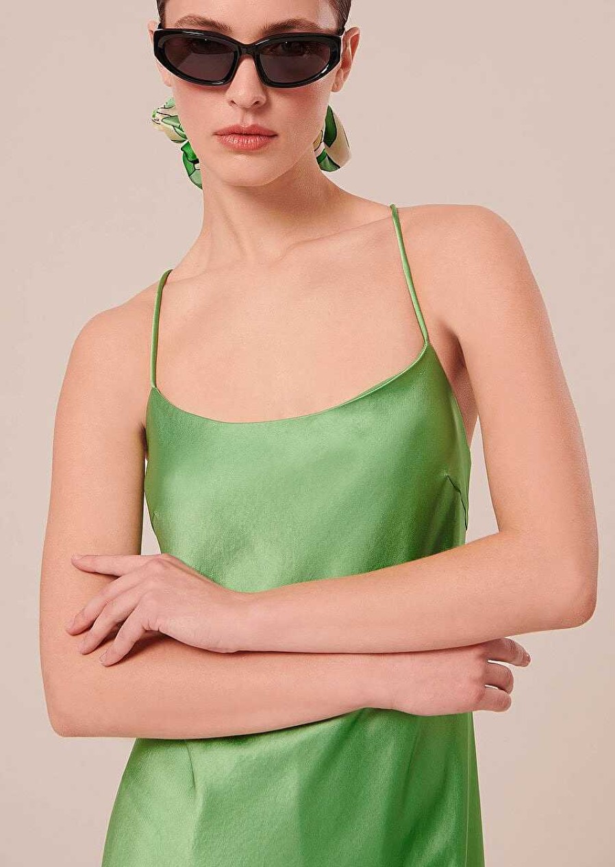 TARA JARMON Reane Green Flowing Satin Dress Dresses