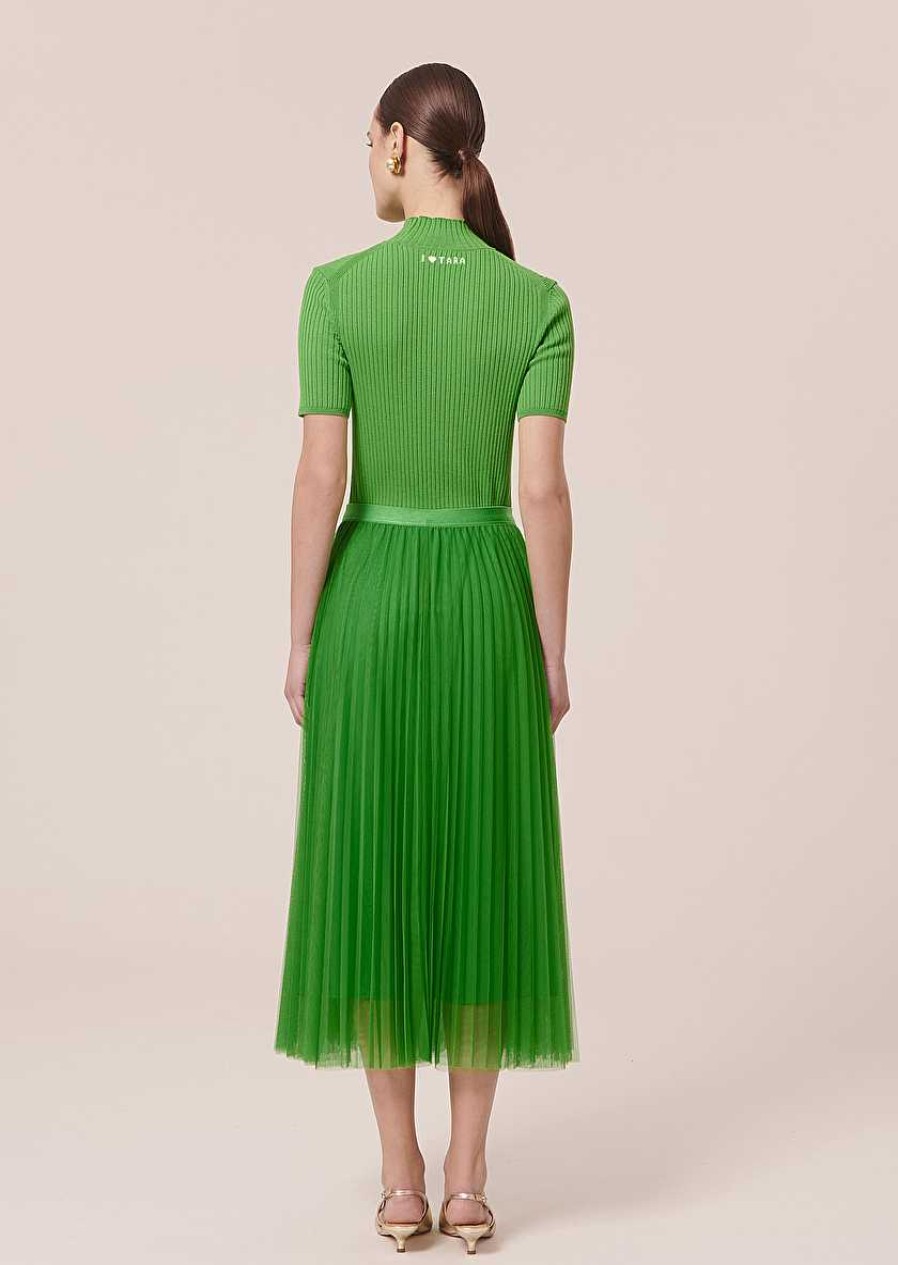 TARA JARMON Juillet Green Pleated Tulle Skirt Skirts & Shorts