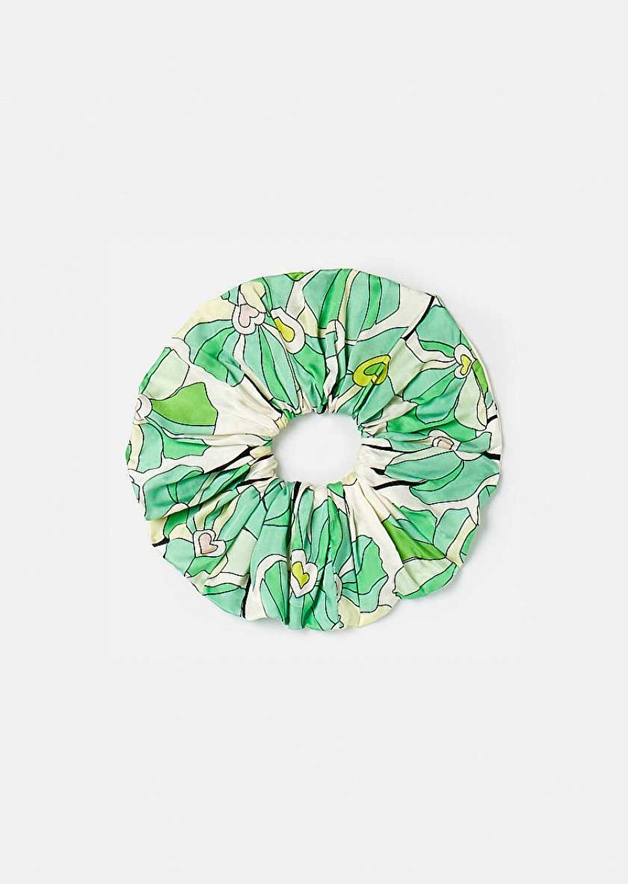 TARA JARMON Chouchou Green Floral Printed Scrunchie Accessories