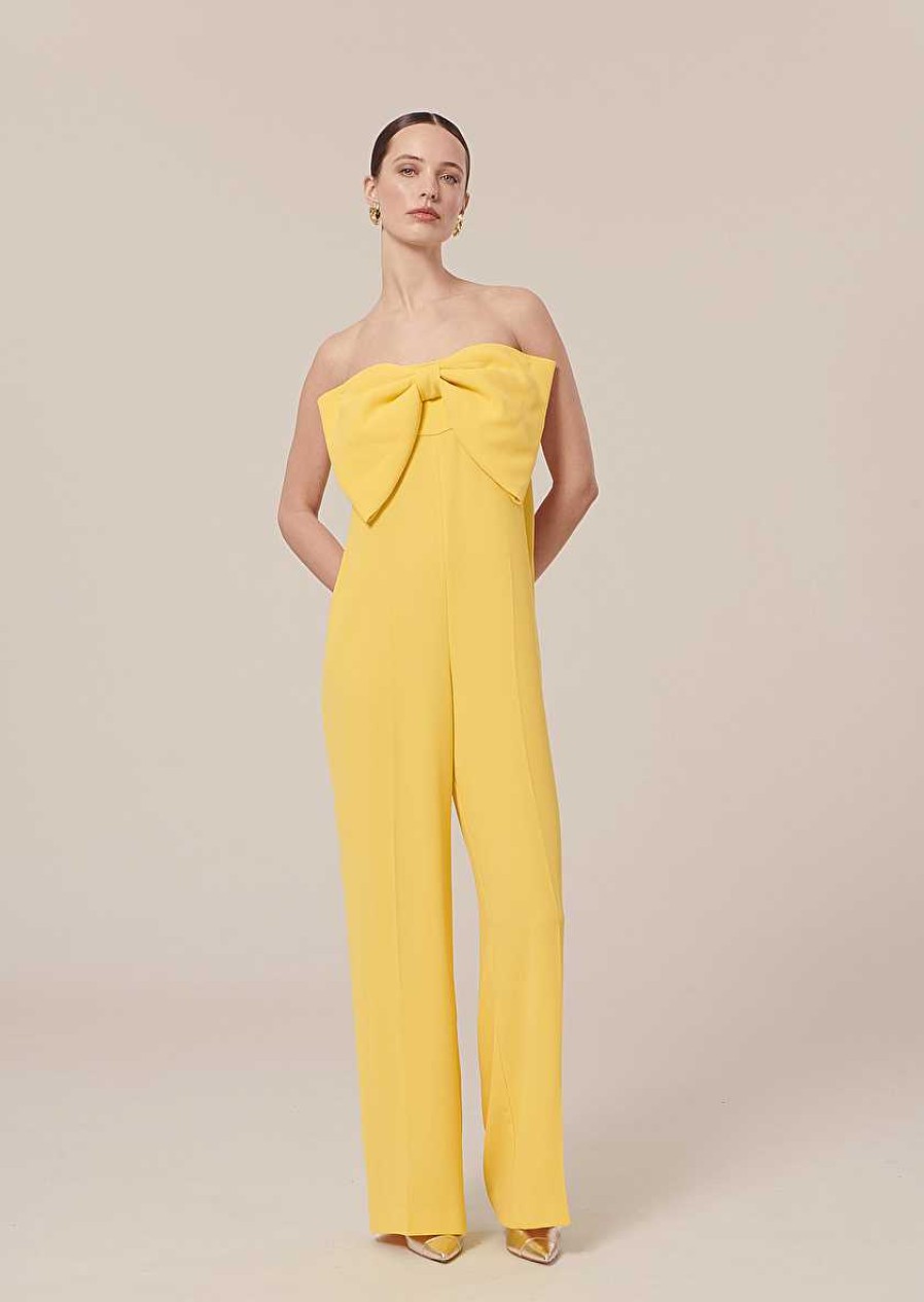 TARA JARMON Coeur Yellow Crepe Jumpsuit Dresses