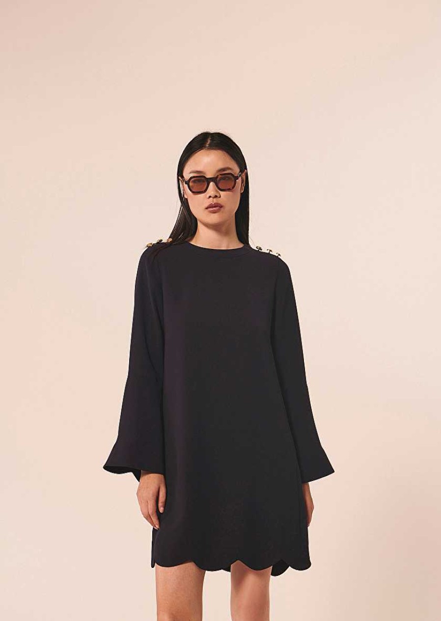 TARA JARMON Ruoda Midnight Blue Crepe Dress Dresses