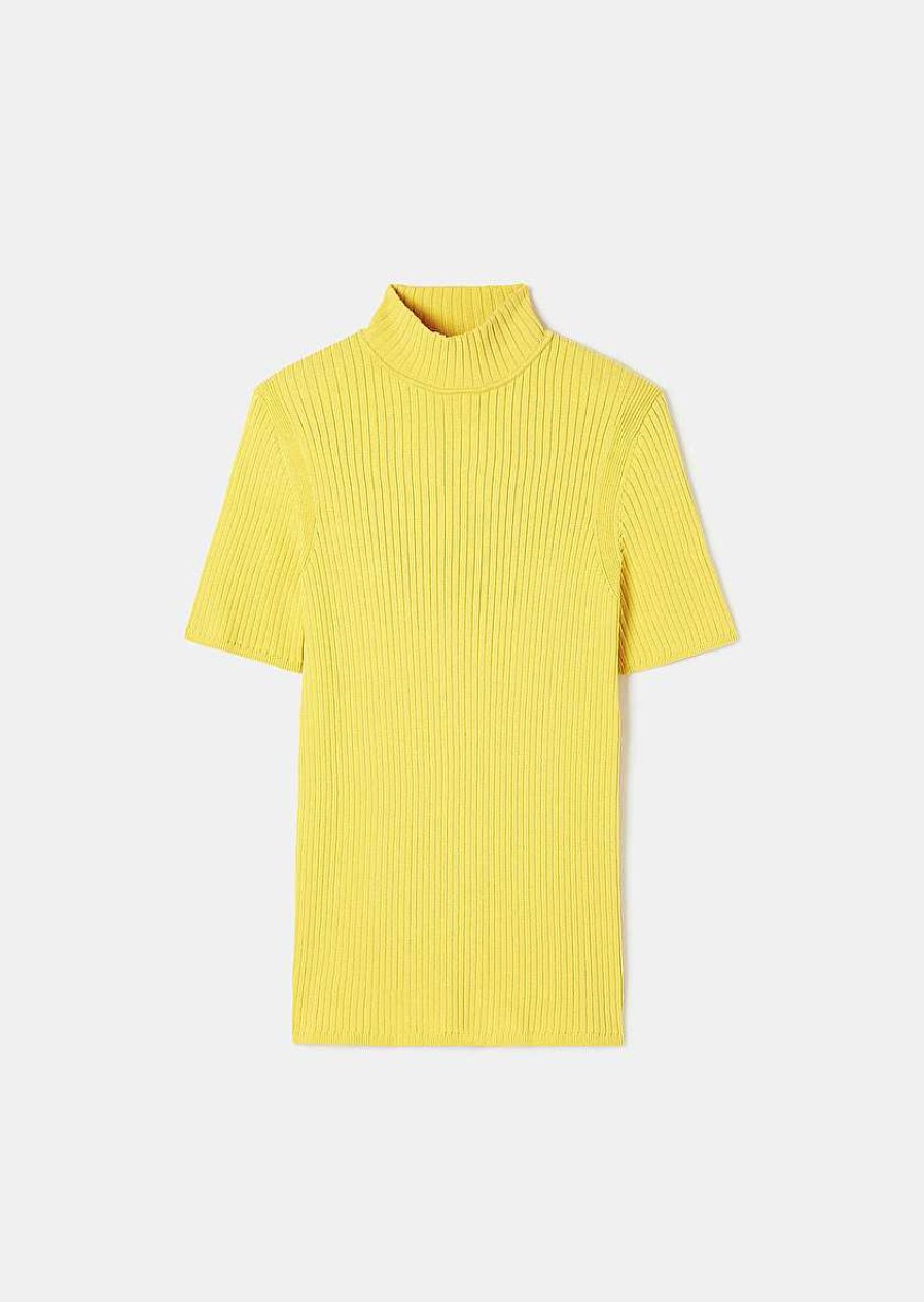 TARA JARMON Perla Yellow Ribbed Sweater Knitwears