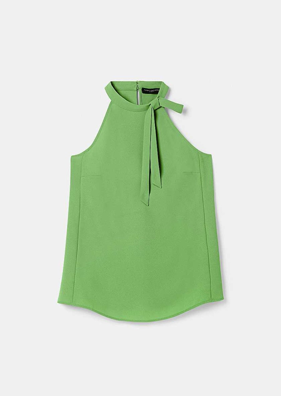 TARA JARMON Tierri Green Crepe Top Tops