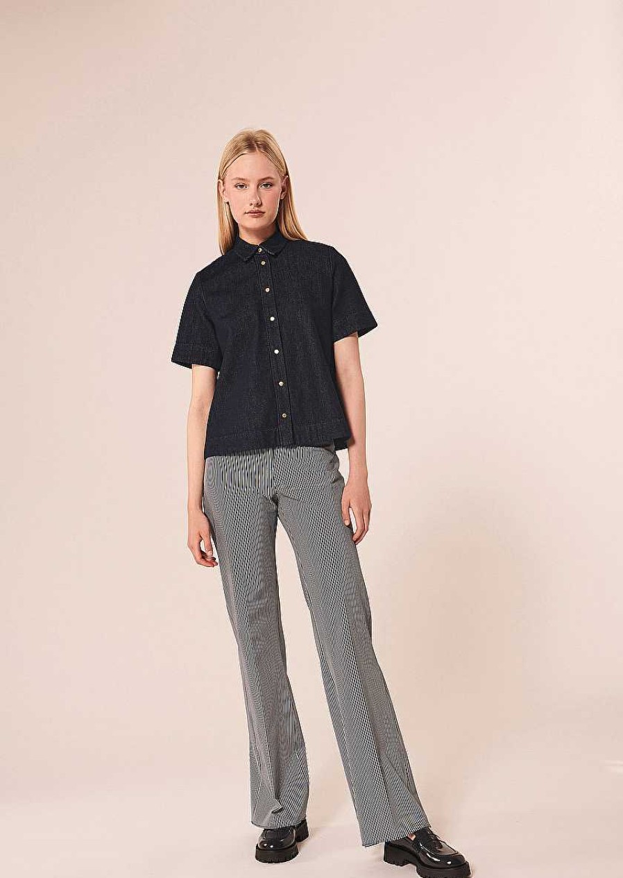 TARA JARMON Camilla Midnight Blue Denim Shirt Tops