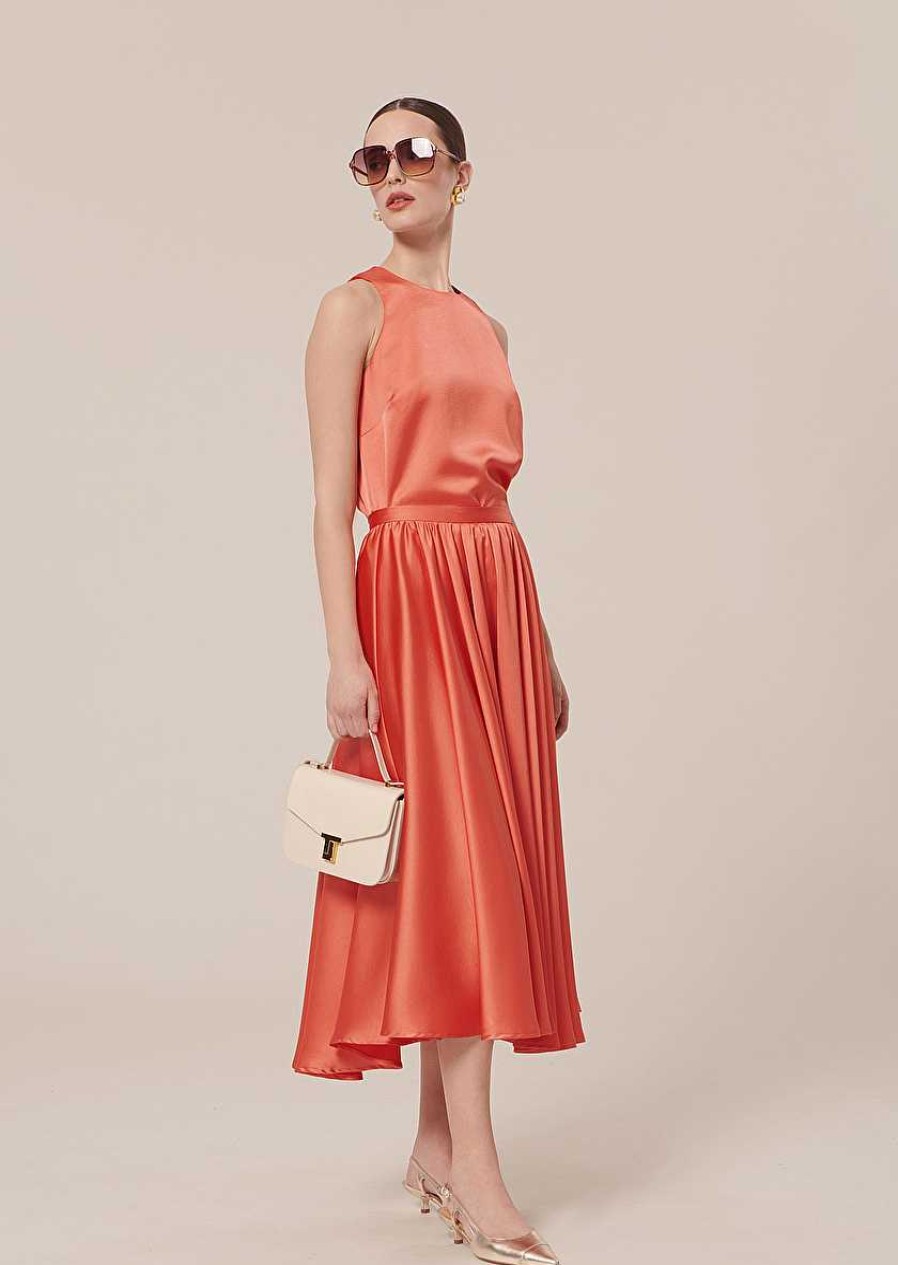 TARA JARMON Tellia Coral Top In Fluid Satin Tops