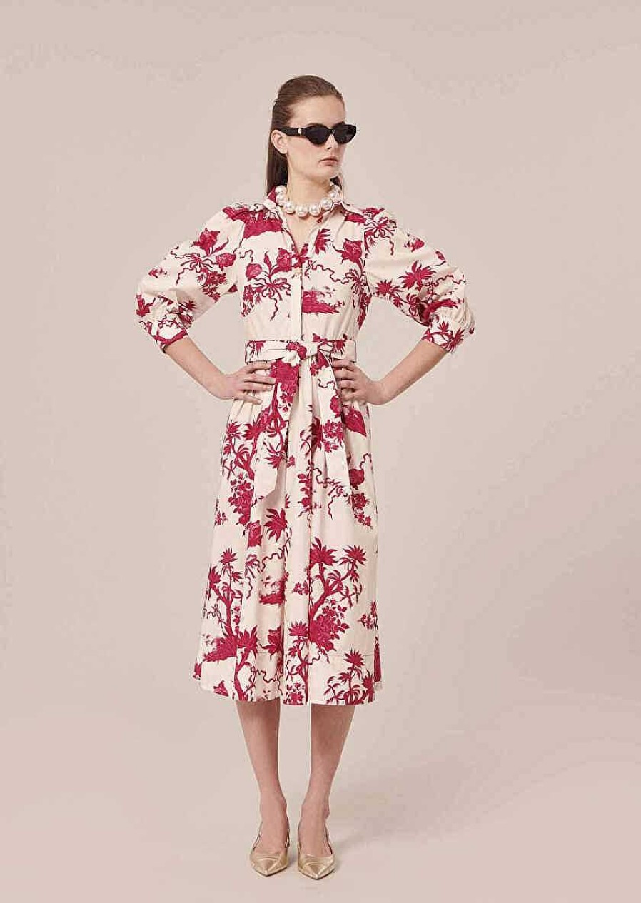 TARA JARMON Rivoltine Ecru Floral Printed Dress Dresses