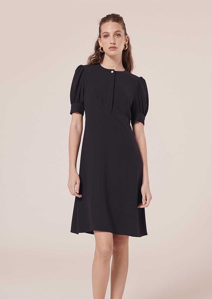 TARA JARMON Roucoule Midnight Blue Crepe Dress Dresses