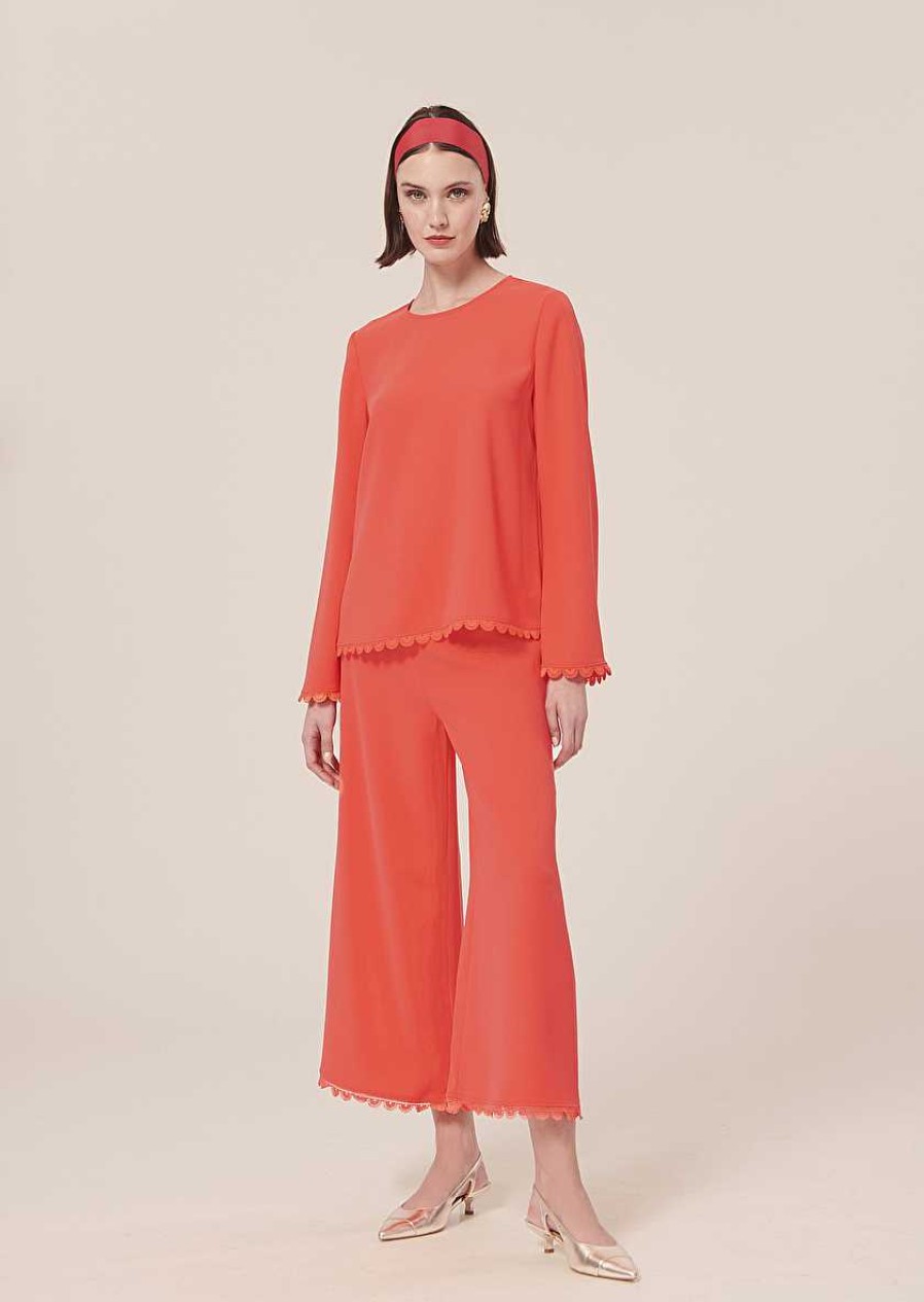 TARA JARMON Tazzio Coral Crepe Top Tops