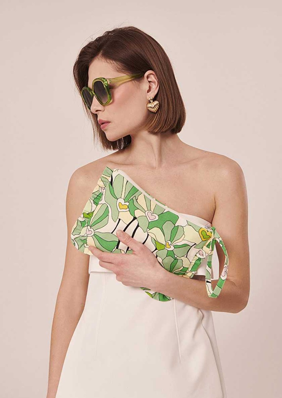 TARA JARMON Sabrina Green Floral Printed Soft Clutch Accessories