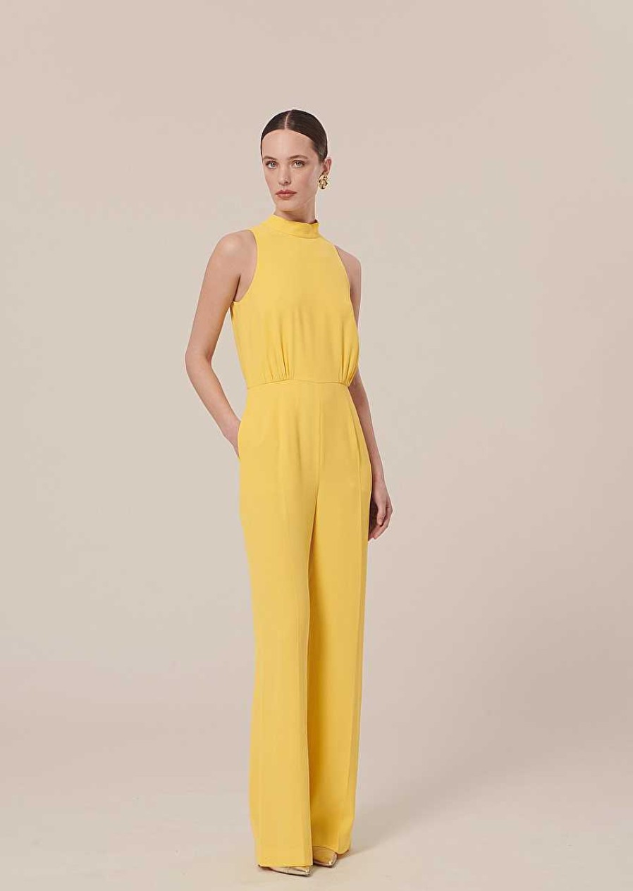 TARA JARMON Cecile Yellow Crepe Jumpsuit Dresses