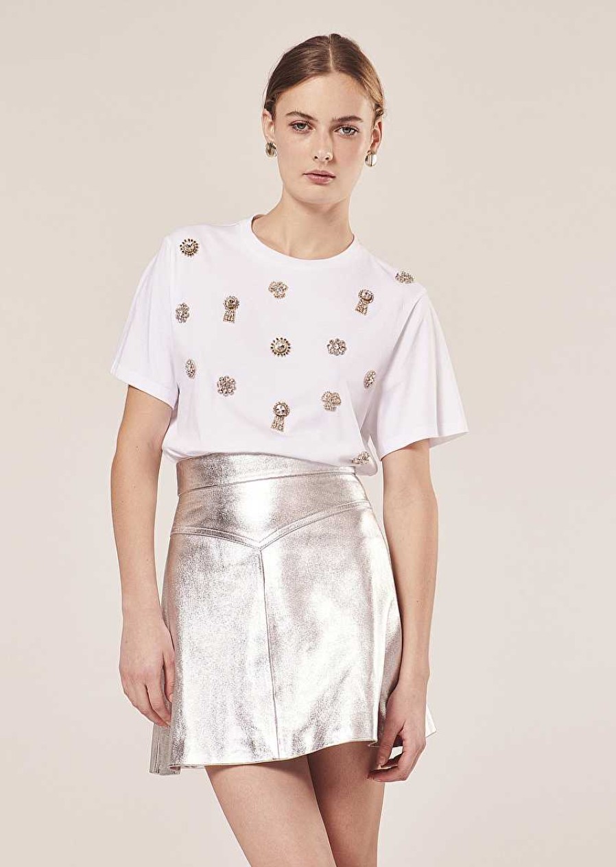 TARA JARMON Tarasunkey White Embroidered Cotton T-Shirt Tops