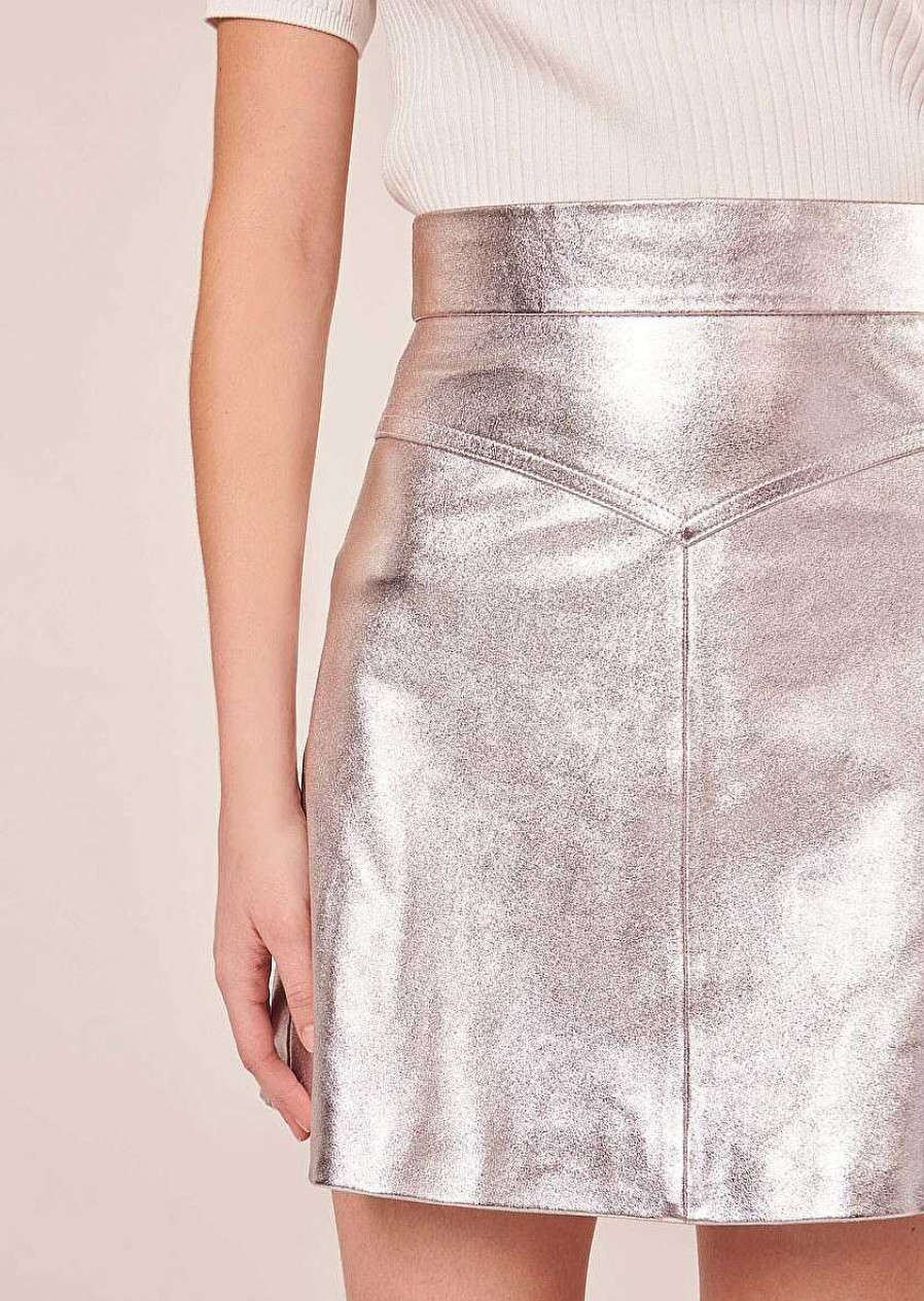 TARA JARMON Jasmin Silver Leather Skirt Skirts & Shorts