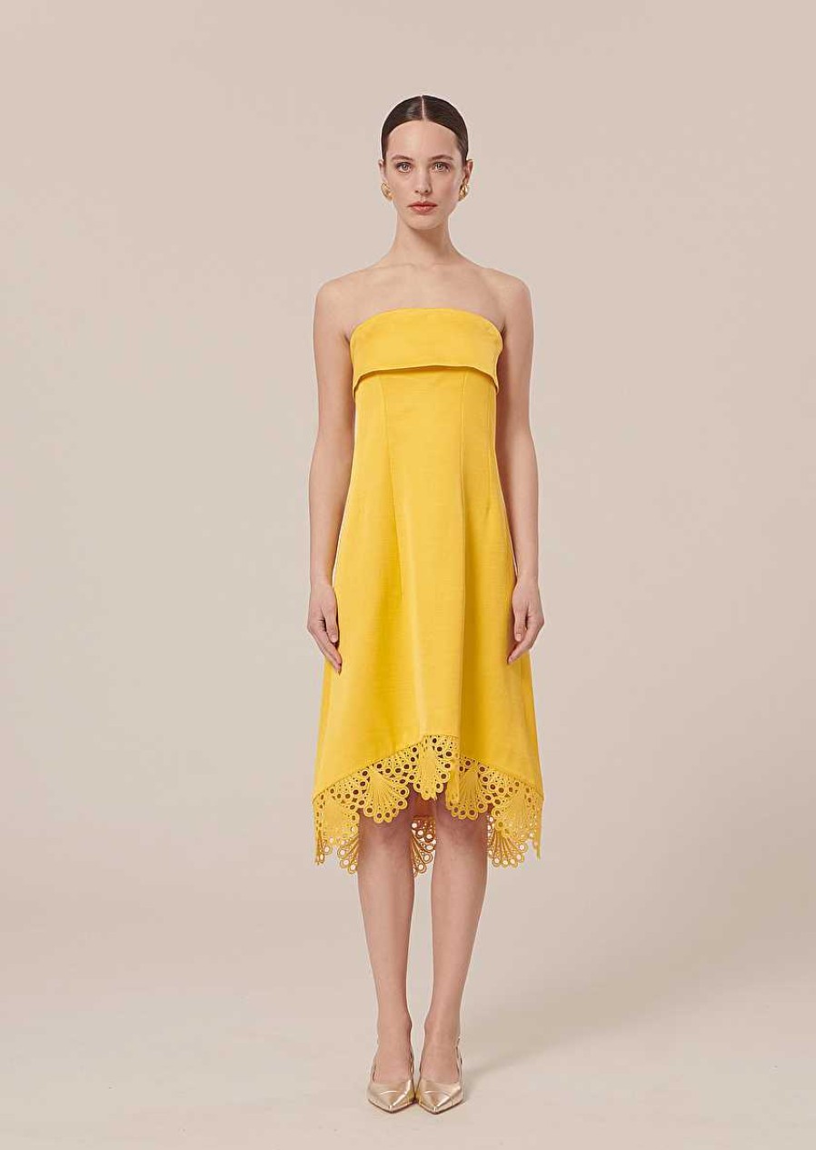 TARA JARMON Roy Yellow Satin Dress Dresses