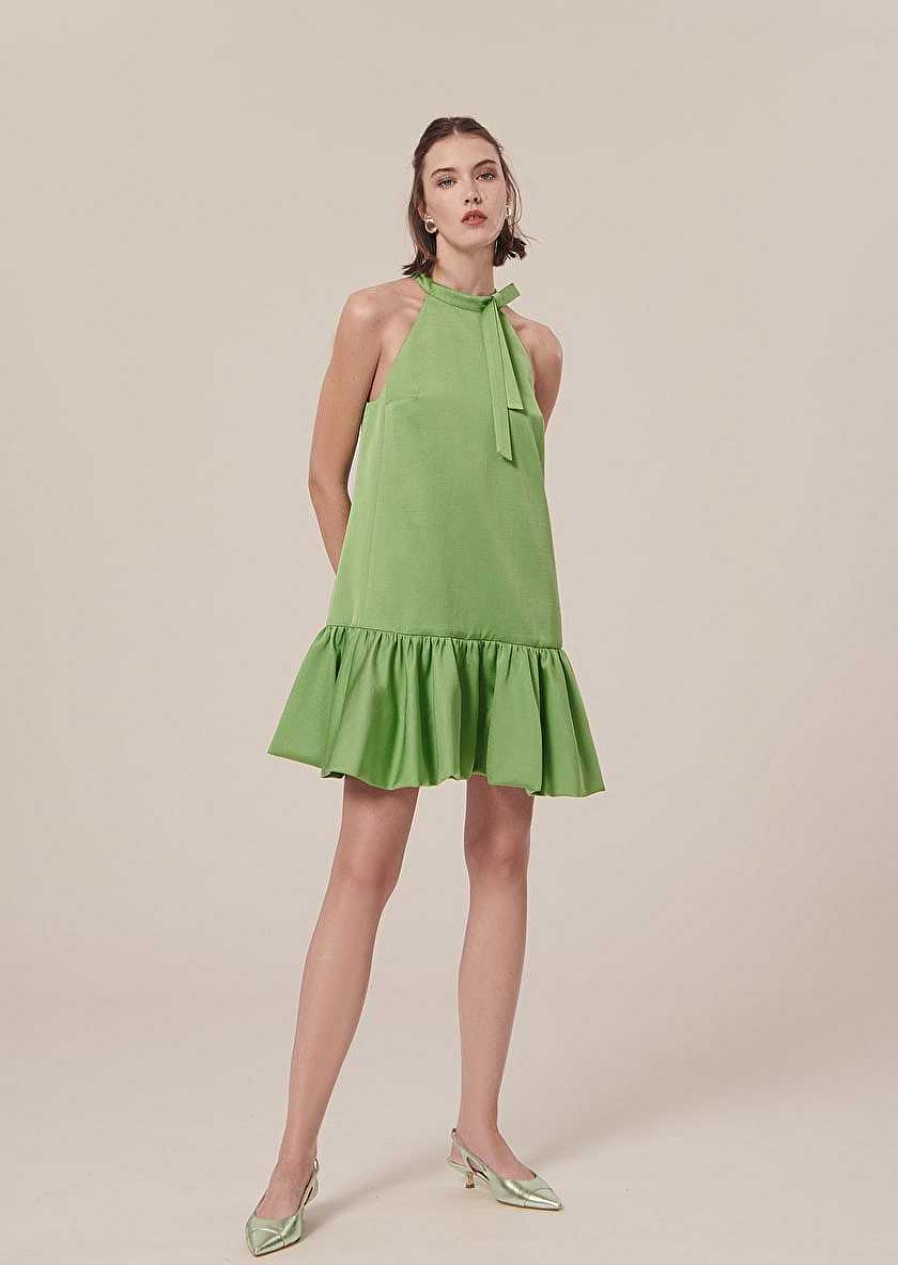 TARA JARMON Riviera Green Satin Dress Dresses