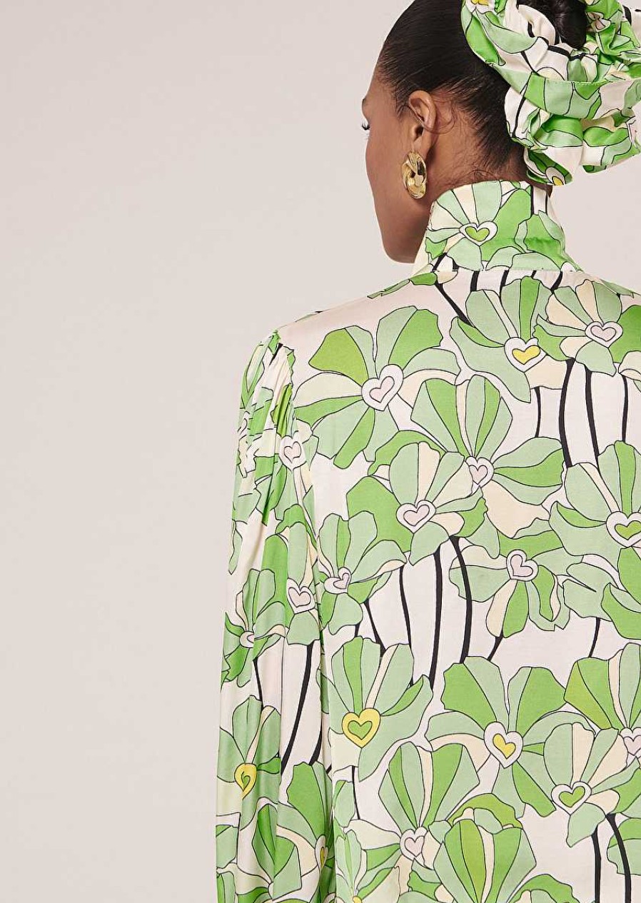 TARA JARMON Toxane Green Floral Printed Top Tops