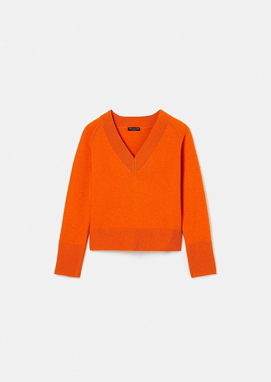 TARA JARMON Penelope Orange Sweater In Alpaga And Merinos Wool Knitwears