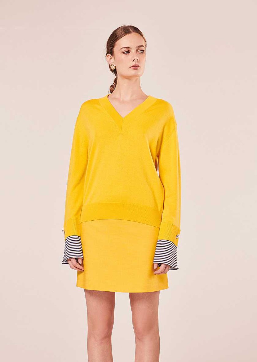 TARA JARMON Primrose Yellow Sweater In Cotton And Merinos Wool Knitwears