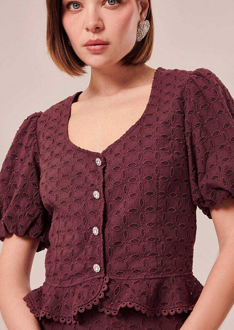 TARA JARMON Clorinda Brown Flower Printed Shirt Tops