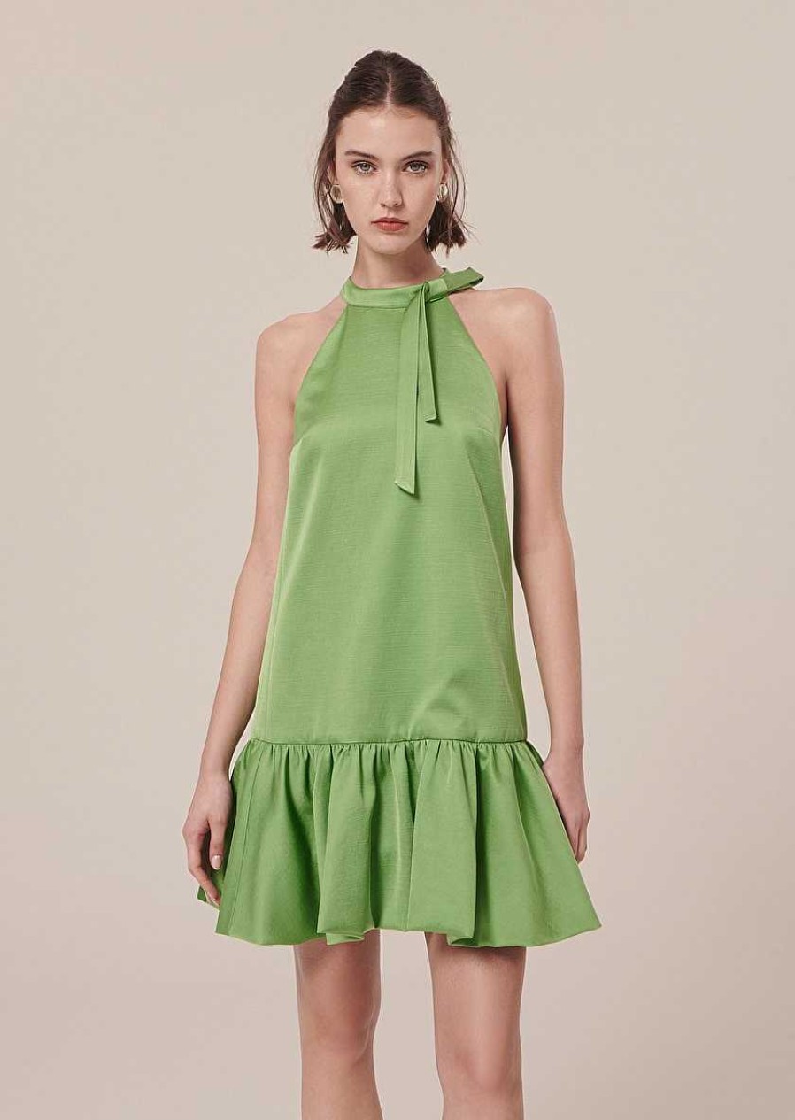 TARA JARMON Riviera Green Satin Dress Dresses