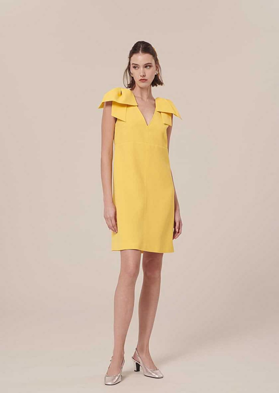 TARA JARMON Remarquable Yellow Crepe Dress Dresses