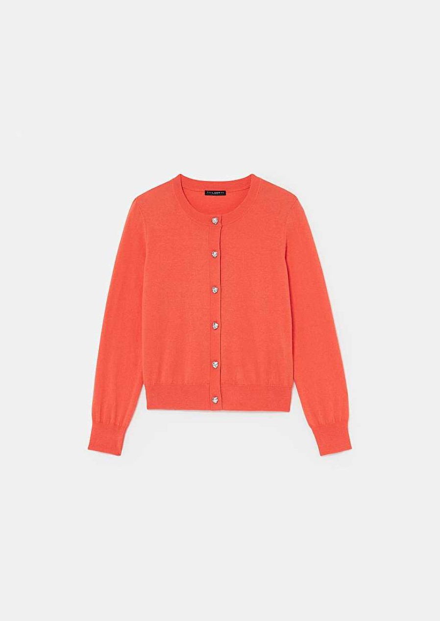 TARA JARMON Gaelle Coral Cardigan In Wool And Cotton Knitwears