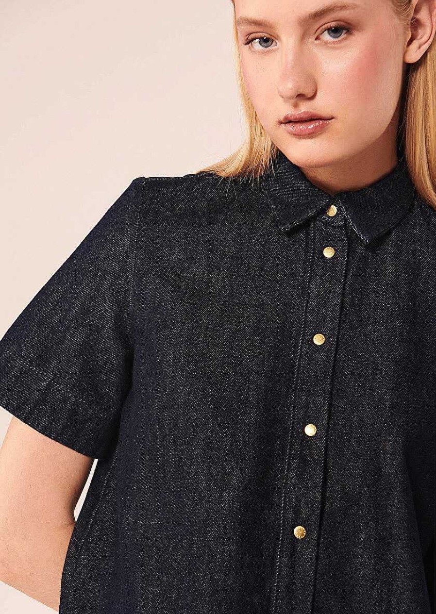 TARA JARMON Camilla Midnight Blue Denim Shirt Tops