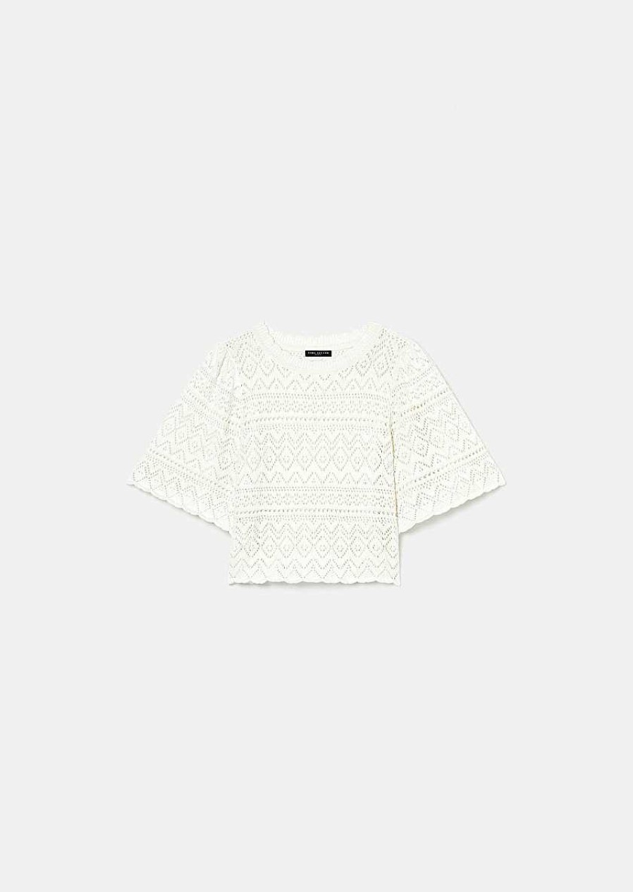 TARA JARMON Prealpino White Crochet-Knit Top Knitwears