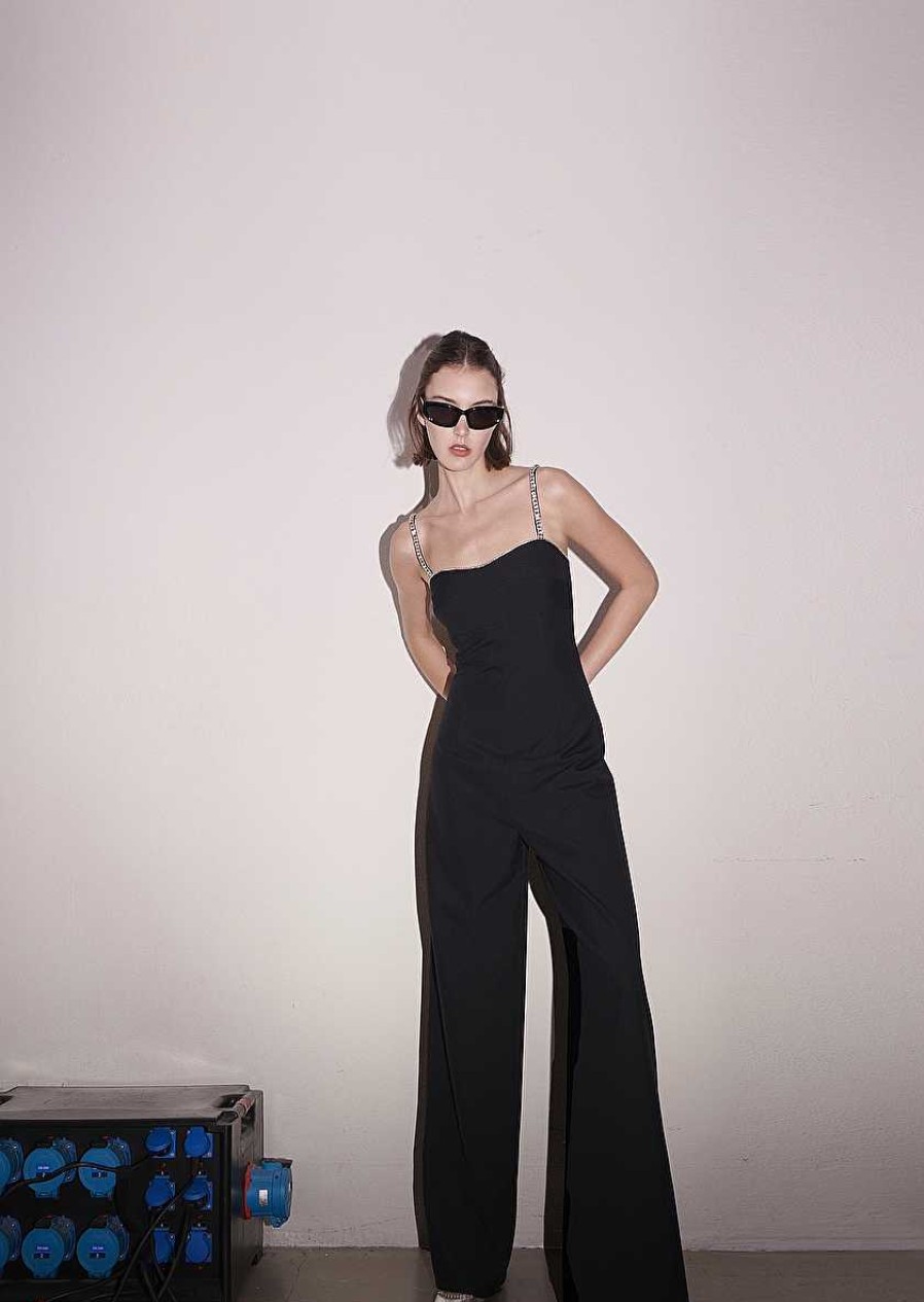 TARA JARMON Clotilde Black Cold Wool Jumpsuit Dresses