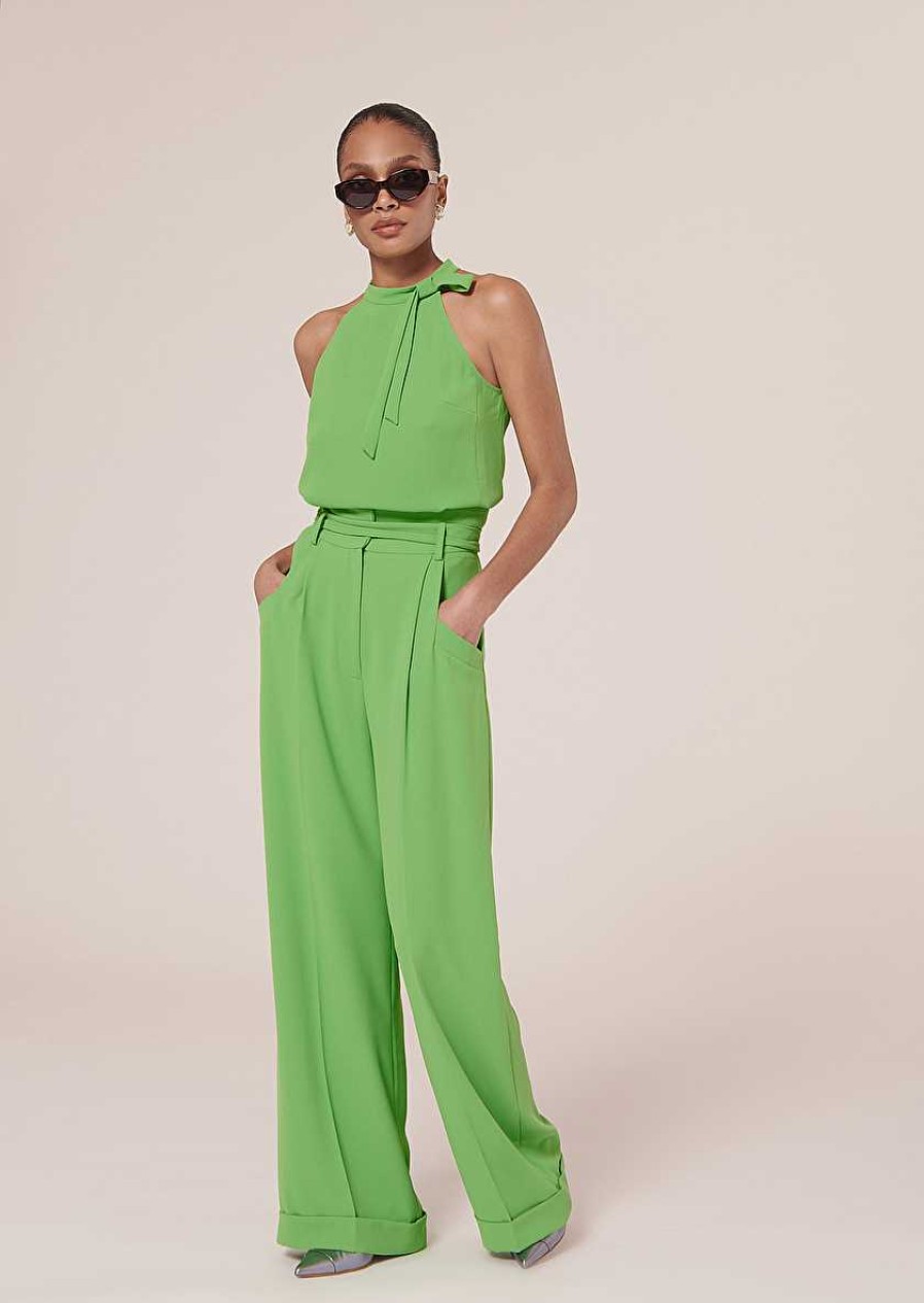 TARA JARMON Pyla Green Crepe Pants Jeans & Pants