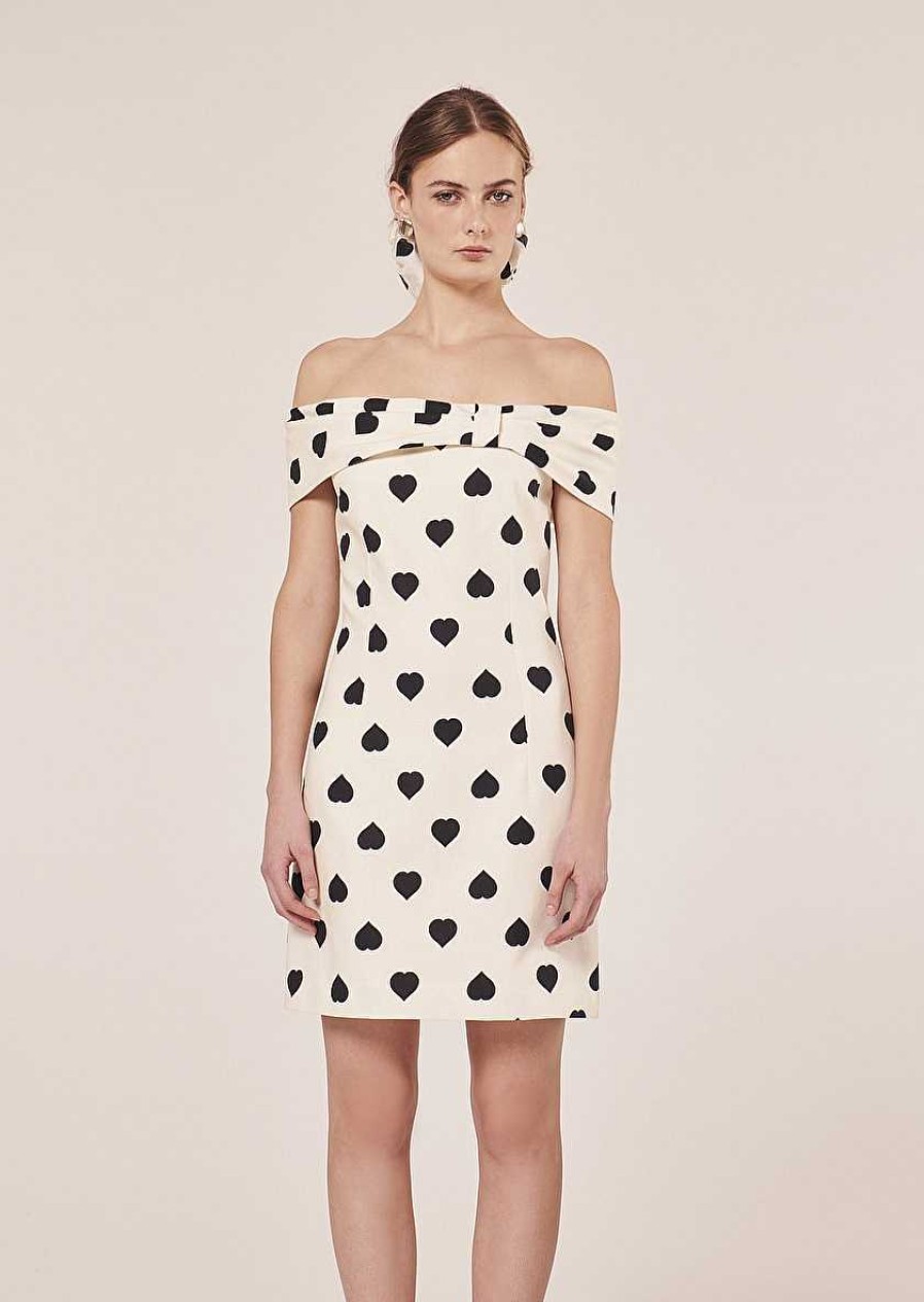 TARA JARMON Raul Ecru With Black Polka Hearts Dress Dresses