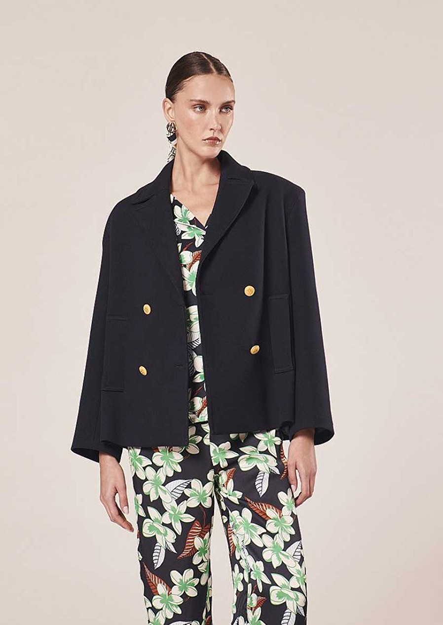 TARA JARMON Marcello Midnight Blue Double Cotton Coat Jackets & Coats