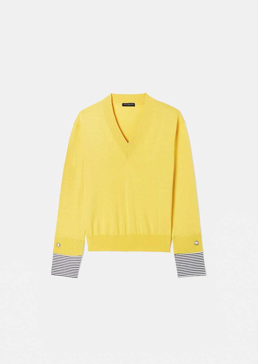 TARA JARMON Primrose Yellow Sweater In Cotton And Merinos Wool Knitwears