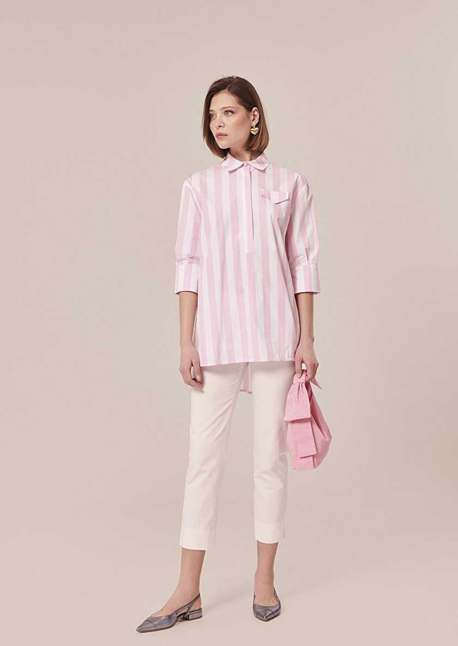 TARA JARMON Tallulah Pink Striped Poplin Shirt Tops