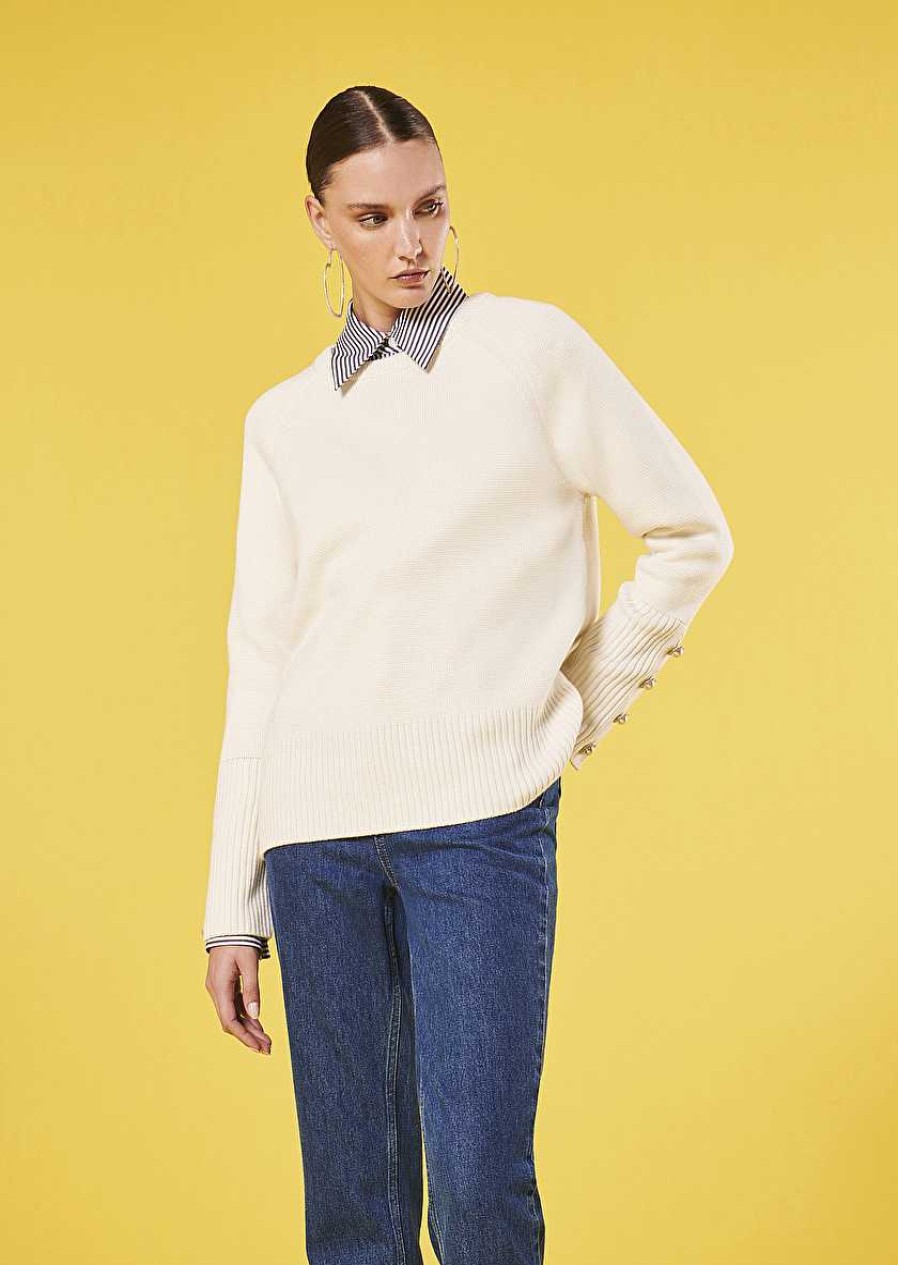 TARA JARMON Pierrick Ecru Cotton And Wool Sweater Knitwears