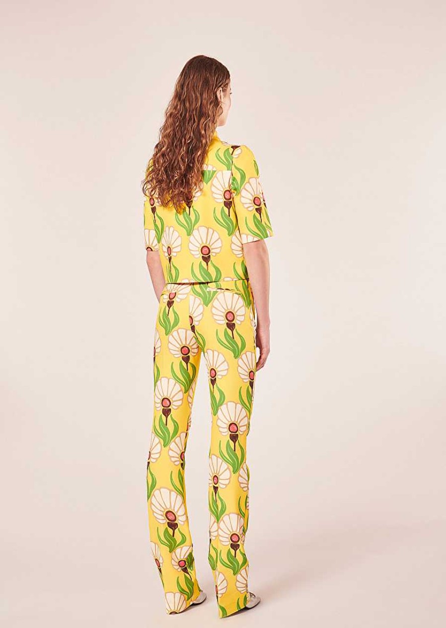 TARA JARMON Paivan Yellow Flowers Printed Pants Jeans & Pants