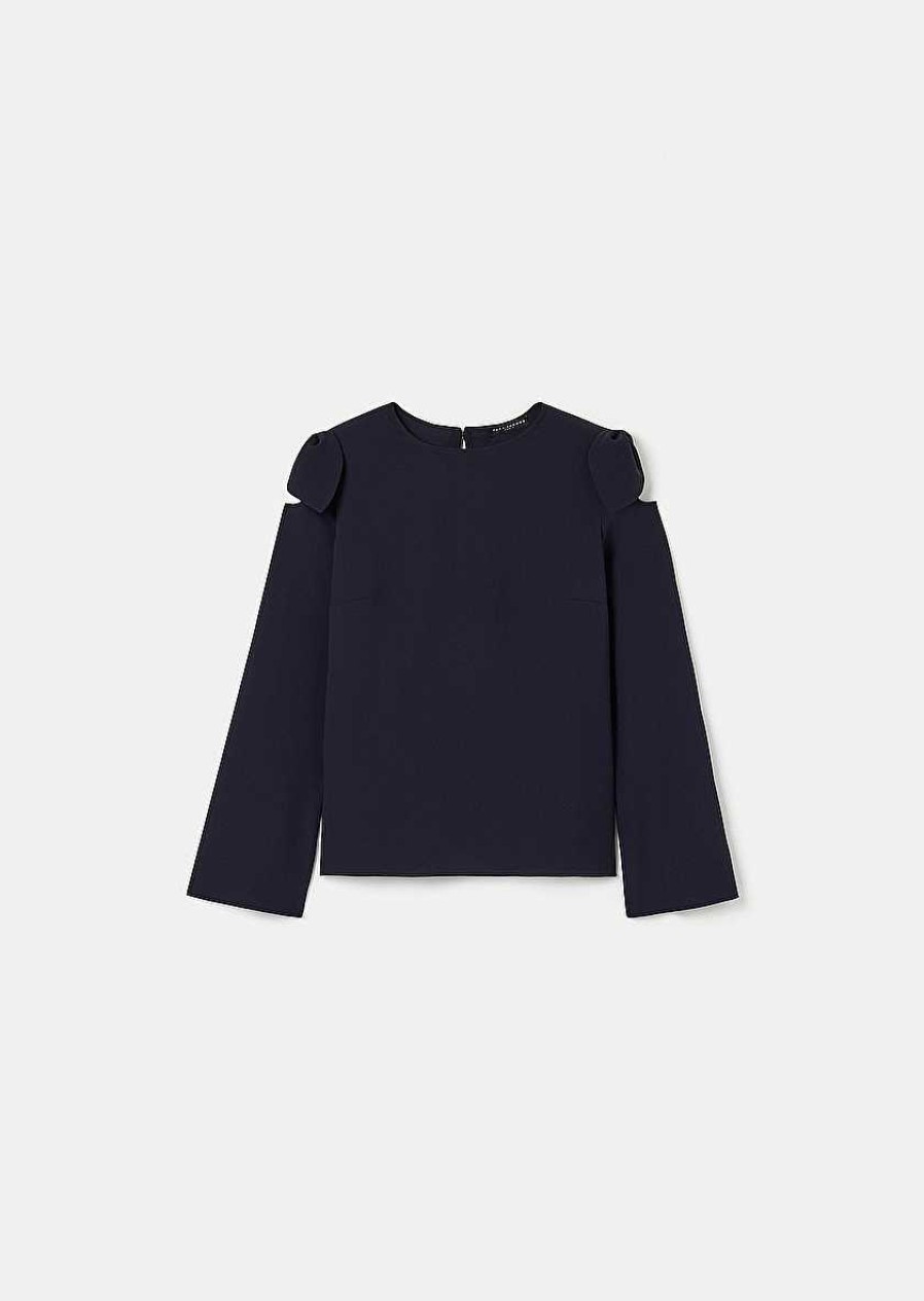 TARA JARMON Tournesol Midnight Blue Crepe Top Tops