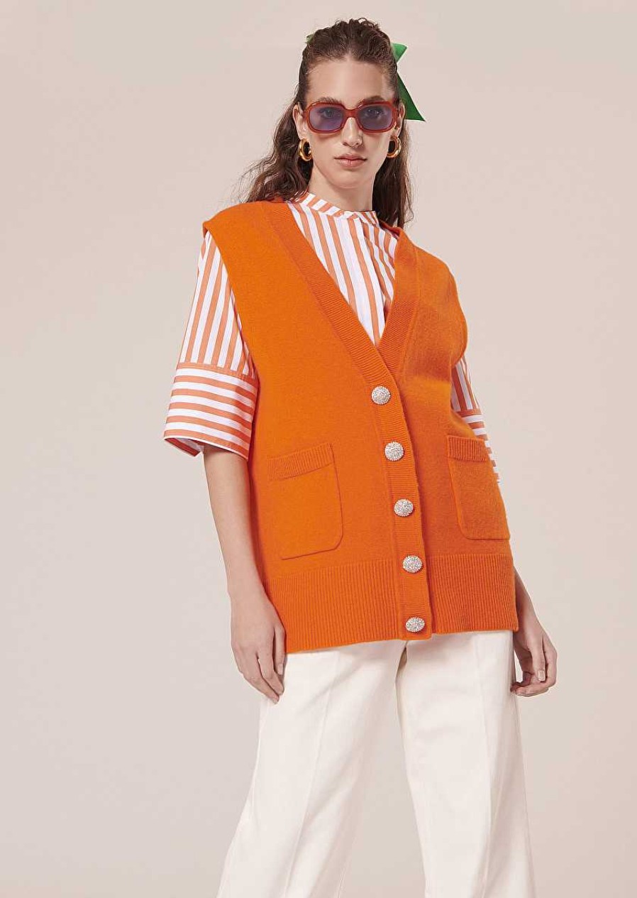 TARA JARMON Camilliana Orange With Stripes Poplin Shirt Tops