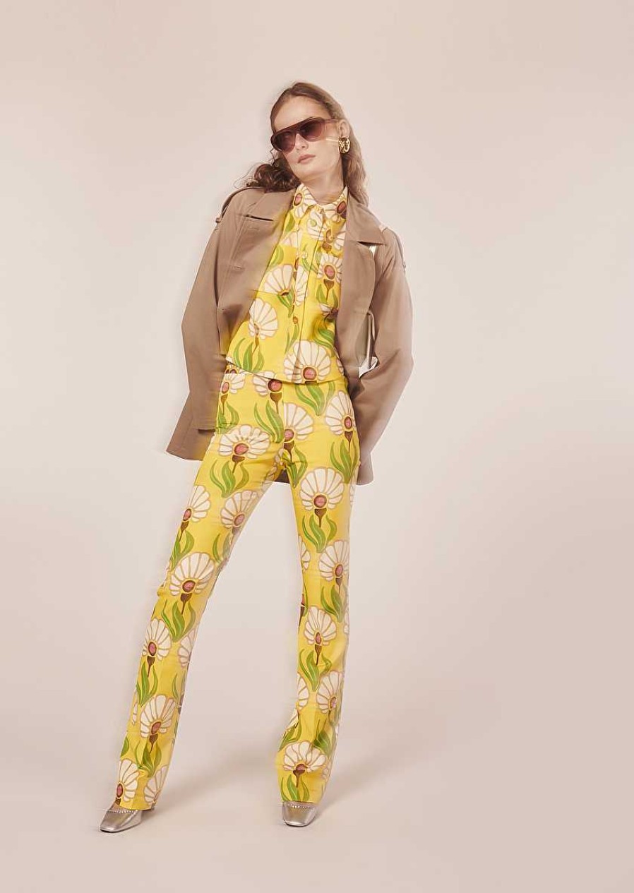 TARA JARMON Paivan Yellow Flowers Printed Pants Jeans & Pants